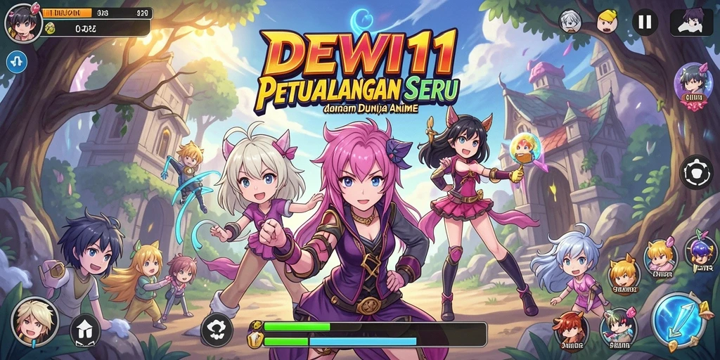 Tampilan gameplay DEWI11 dengan karakter anime unik dan pertarungan seru.