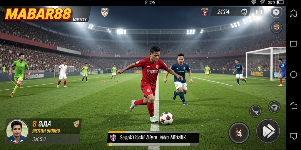 Tampilan gameplay MABAR88 yang penuh aksi dan strategi sepak bola.