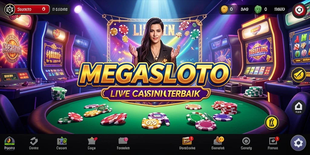 Screenshot gameplay MEGASLOTO menampilkan dealer profesional dalam aksi.