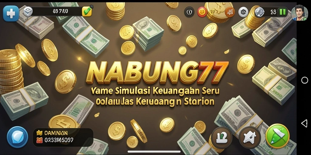 Screenshot gameplay NABUNG77 yang menunjukkan simulasi manajemen keuangan.