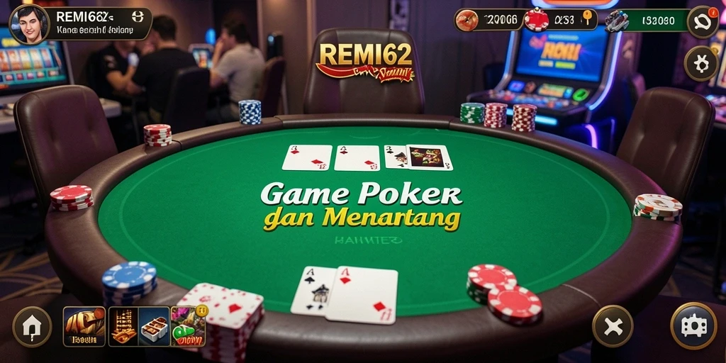 Tampilan menarik dari gameplay Poker REMI62 yang mendebarkan.